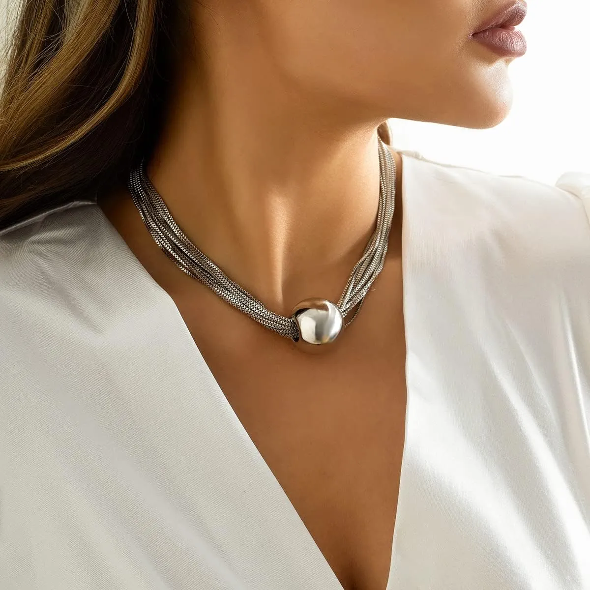 Sora Tuki Chunky Gold Choker Necklace Chunky Silver Necklace for Women Gold Statement Necklace Black Choker Necklace Thick Gold Chunky Necklace Geometric Sphere Necklace