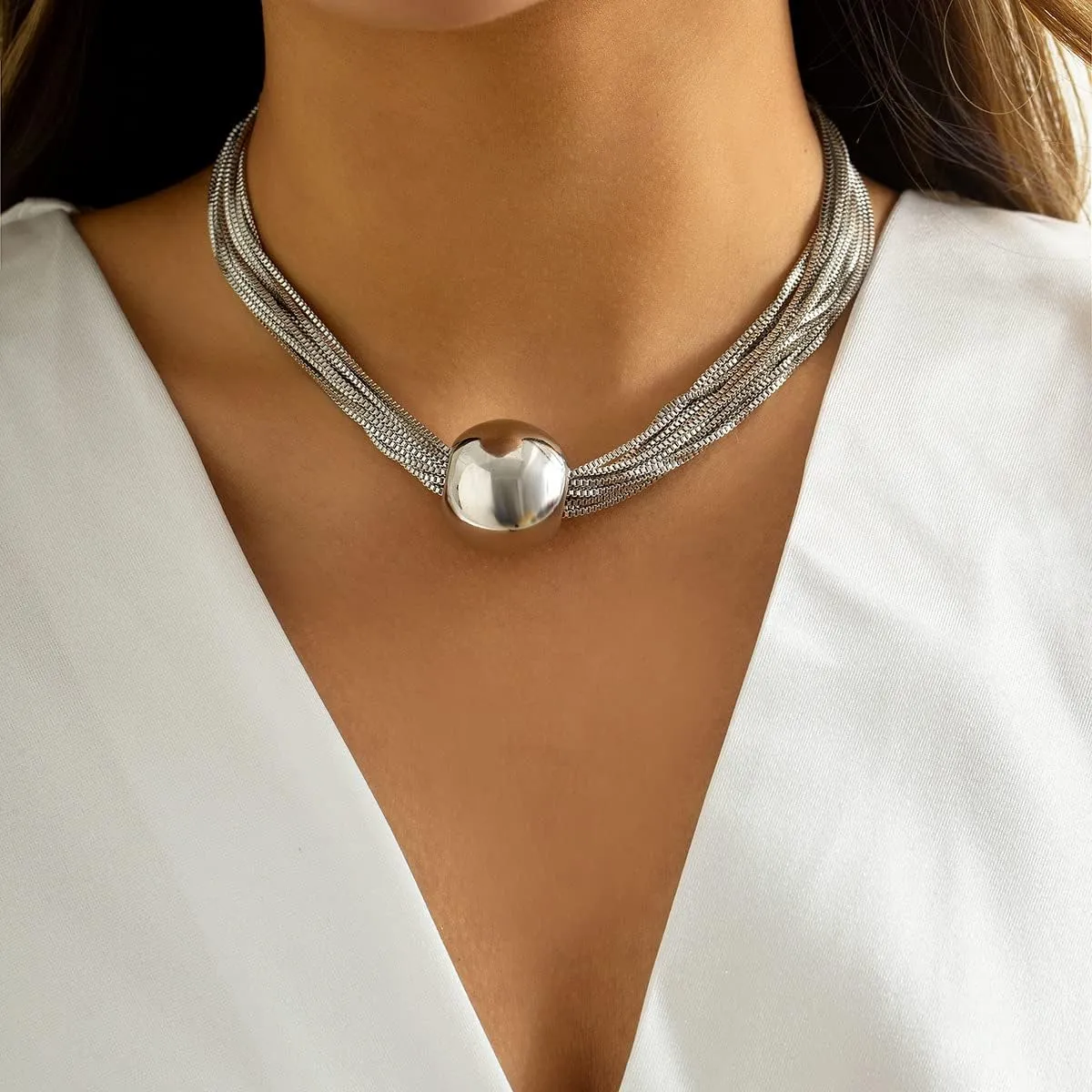 Sora Tuki Chunky Gold Choker Necklace Chunky Silver Necklace for Women Gold Statement Necklace Black Choker Necklace Thick Gold Chunky Necklace Geometric Sphere Necklace