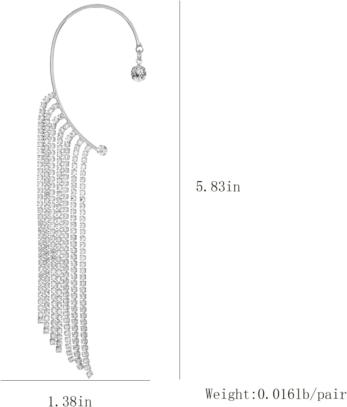 Sparkling Crystal Tassel Earrings Long Tassel Ear Cuff Dangle Chain Earrings Ear Crawler Earrings No piercing Earrings Dangle Ear Cuff Earrings Jewelry