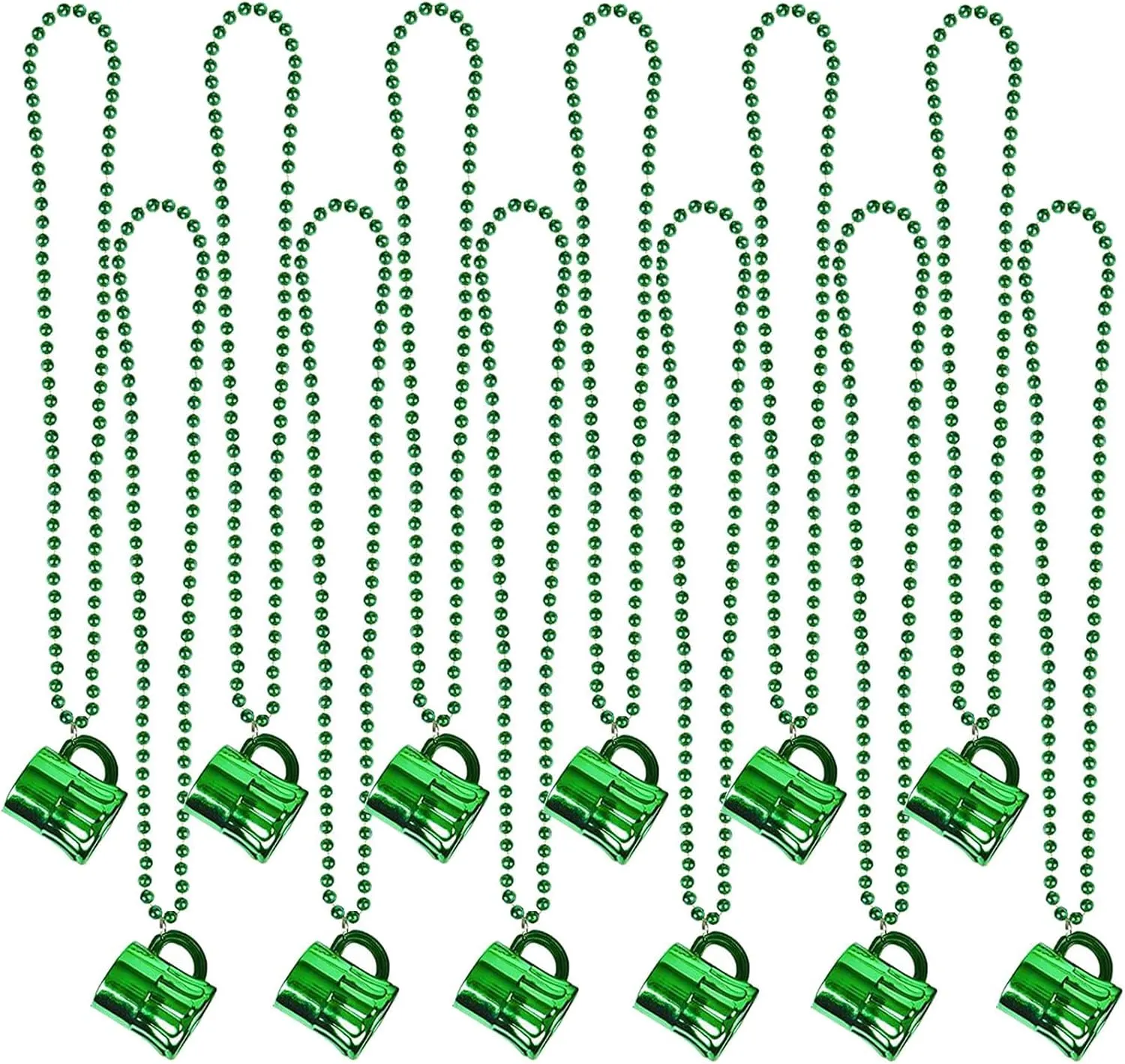 St. Patricks Day Necklace Shot Glass 12 Pack Green Necklaces Mardi Gras Beads Irish St. Paddy's Day Party Favors Saint Patricks Day Accessories Necklace for Kids Adults
