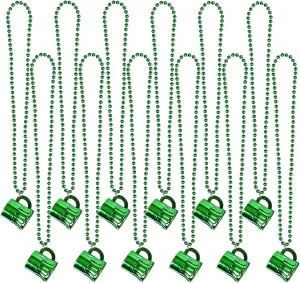 St. Patricks Day Necklace Shot Glass 12 Pack Green Necklaces Mardi Gras Beads Irish St. Paddy's Day Party Favors Saint Patricks Day Accessories Necklace for Kids Adults