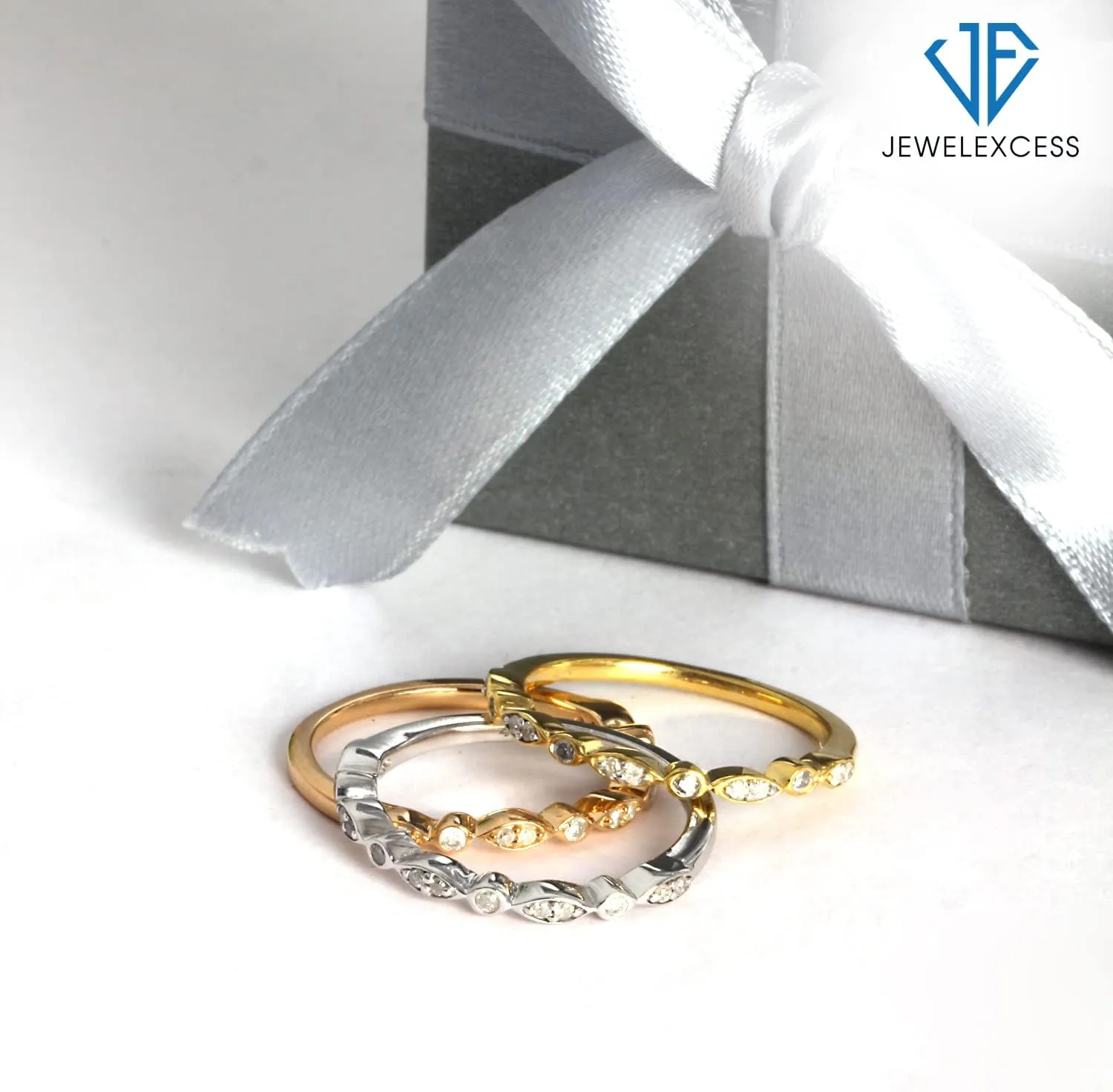 Stackable Diamond Rings for Women  1/3 Carat White Diamond Ring Jewelry Set  Sterling Silver, 14k Gold Plating, 14K Rose Gold Plating Stackable Bands for Women  Stackable Ring Set by JEWELEXCESS