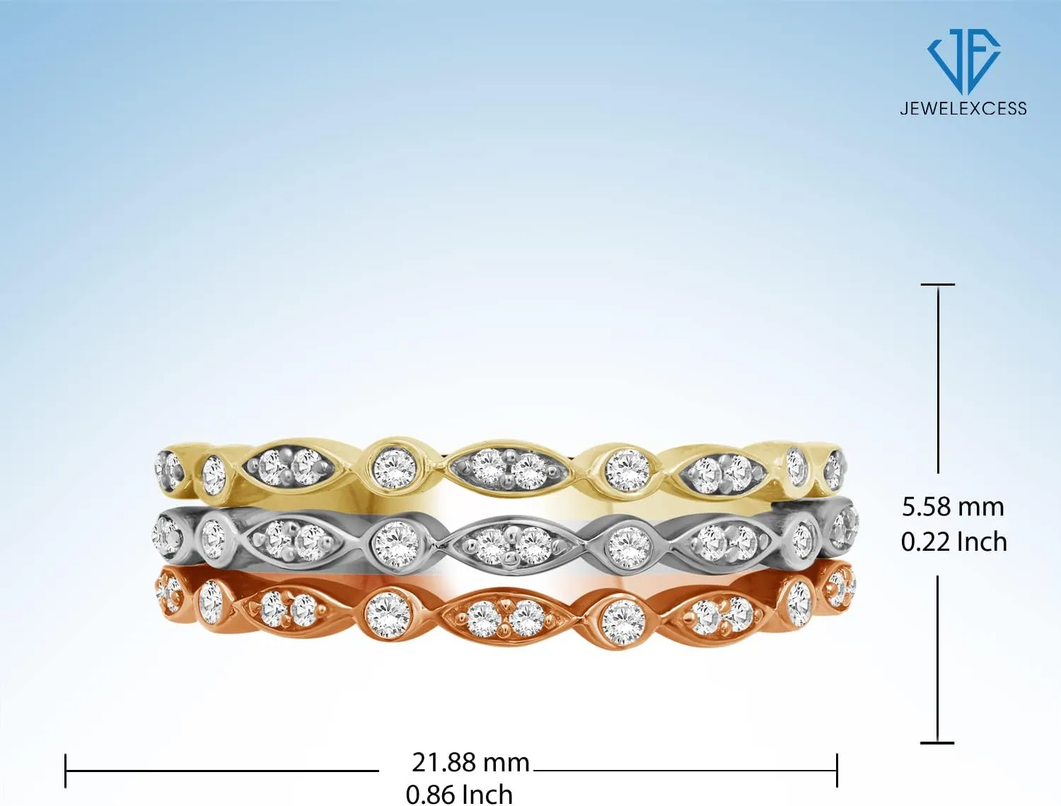 Stackable Diamond Rings for Women  1/3 Carat White Diamond Ring Jewelry Set  Sterling Silver, 14k Gold Plating, 14K Rose Gold Plating Stackable Bands for Women  Stackable Ring Set by JEWELEXCESS