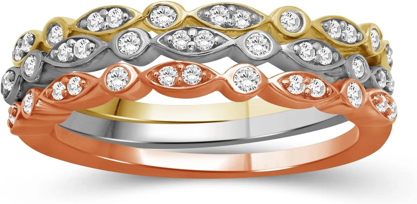 Stackable Diamond Rings for Women  1/3 Carat White Diamond Ring Jewelry Set  Sterling Silver, 14k Gold Plating, 14K Rose Gold Plating Stackable Bands for Women  Stackable Ring Set by JEWELEXCESS