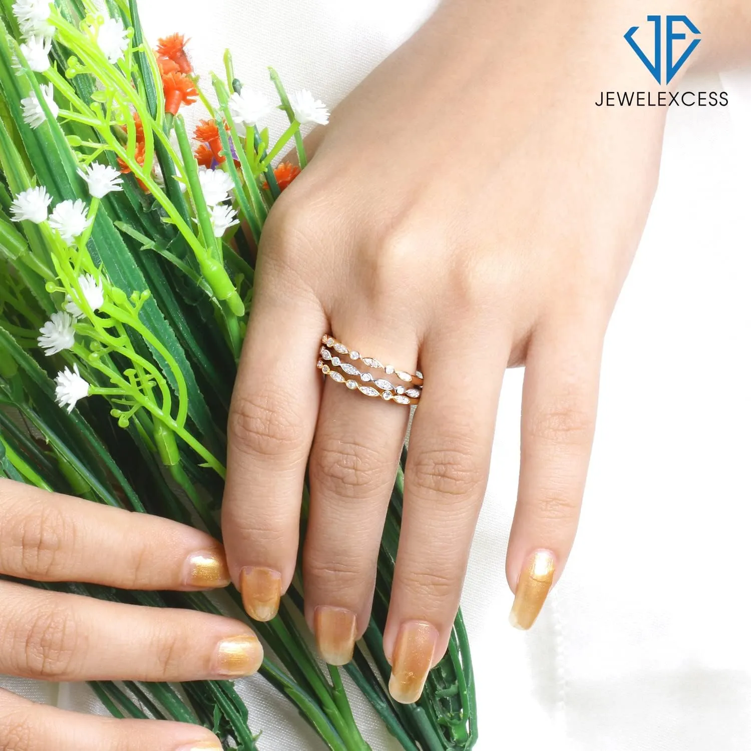 Stackable Diamond Rings for Women  1/3 Carat White Diamond Ring Jewelry Set  Sterling Silver, 14k Gold Plating, 14K Rose Gold Plating Stackable Bands for Women  Stackable Ring Set by JEWELEXCESS