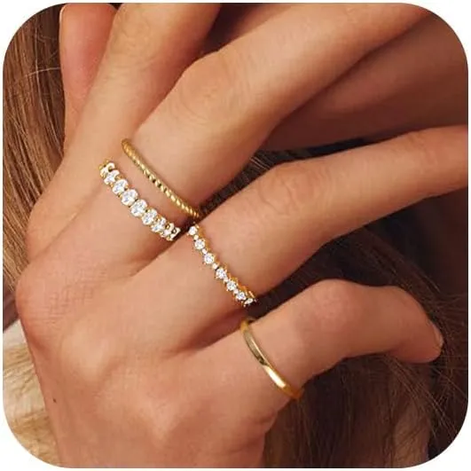 Stackable Gold Rings for Women Non Tarnish Dainty Stacking Rings Set Cubic Zirconia Trendy Thin Bands Rings Jewelry for Women