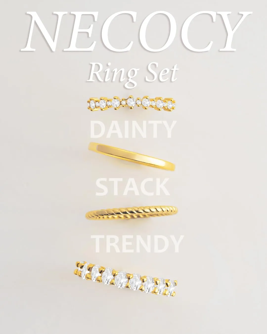 Stackable Gold Rings for Women Non Tarnish Dainty Stacking Rings Set Cubic Zirconia Trendy Thin Bands Rings Jewelry for Women