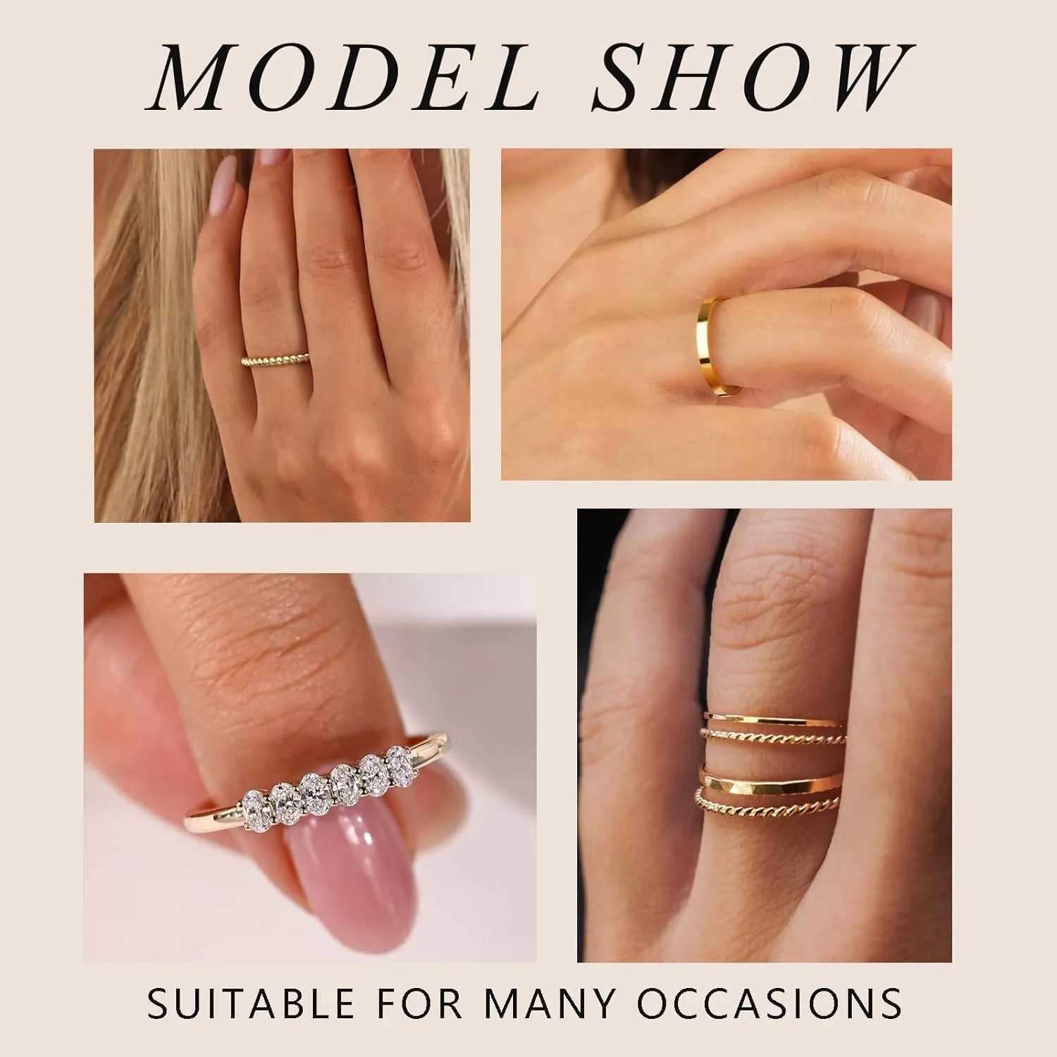 Stackable Gold Rings for Women Non Tarnish Dainty Stacking Rings Set Cubic Zirconia Trendy Thin Bands Rings Jewelry for Women