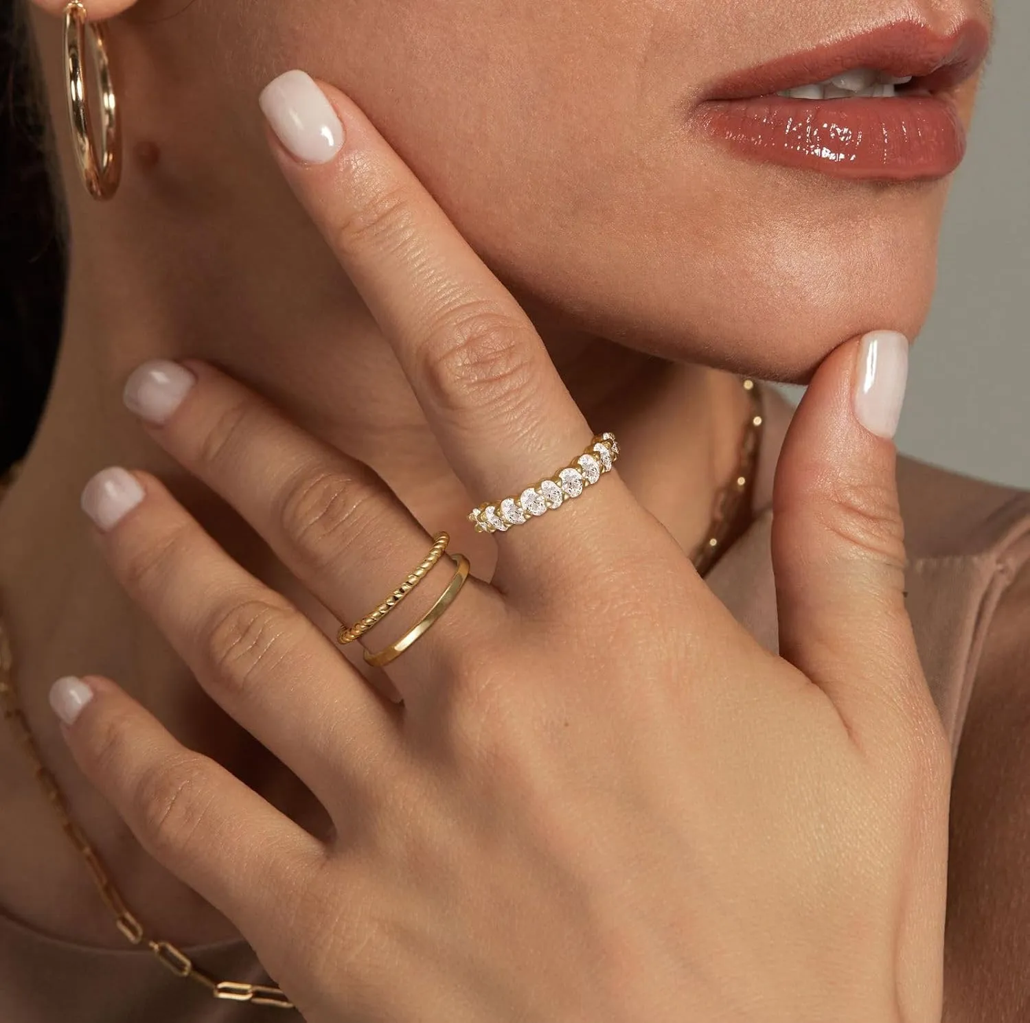 Stackable Gold Rings for Women Non Tarnish Dainty Stacking Rings Set Cubic Zirconia Trendy Thin Bands Rings Jewelry for Women