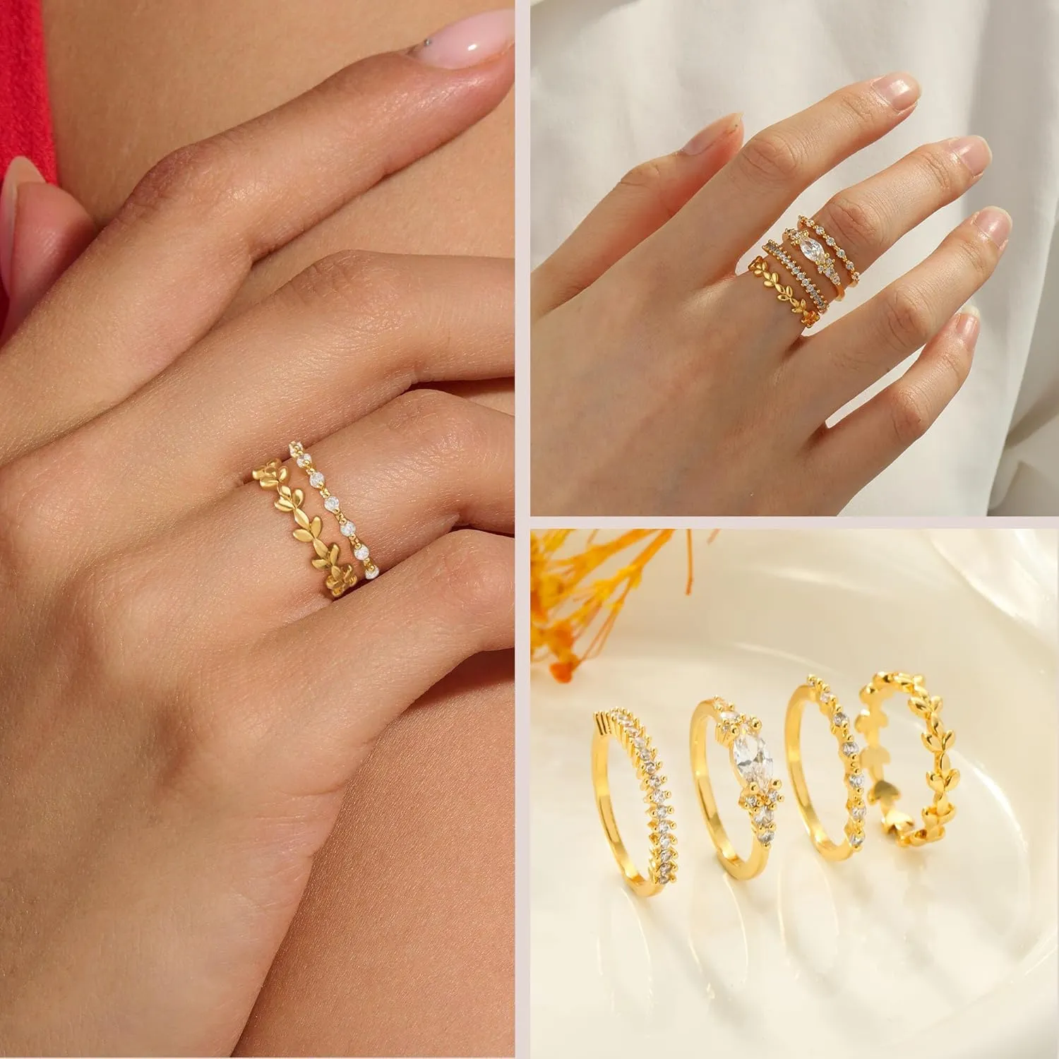 Stackable Rings for Women that Don't Tarnish Trendy Dainty Stacking Cubic Zirconia Thumb Rings Set Statement Promise Wedding Bands for Women Jewelry Rings Size 6-10