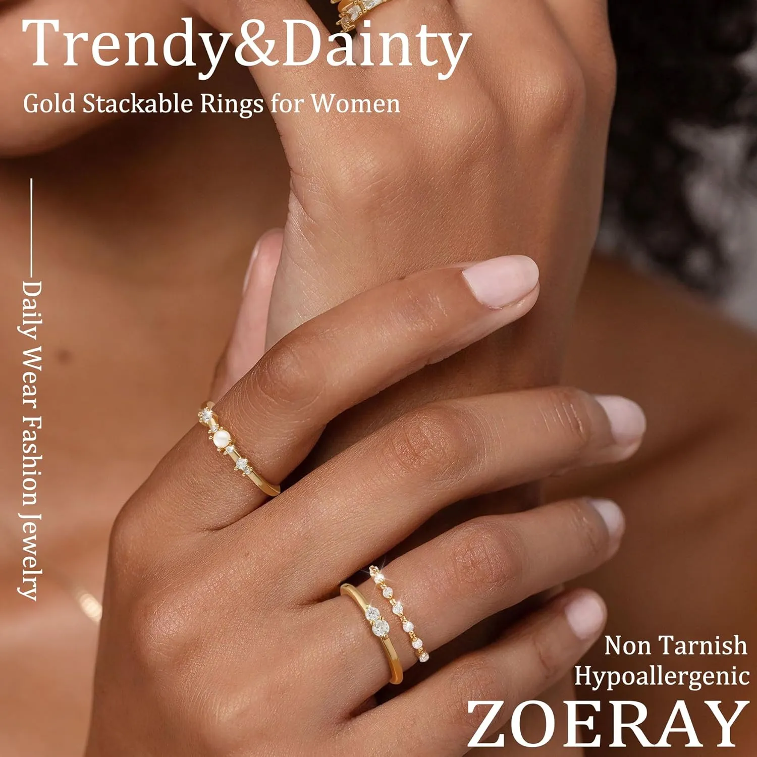 Stackable Rings for Women that Don't Tarnish Trendy Dainty Stacking Cubic Zirconia Thumb Rings Set Statement Promise Wedding Bands for Women Jewelry Rings Size 6-10