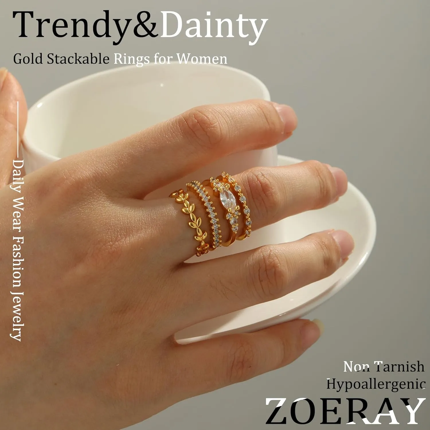 Stackable Rings for Women that Don't Tarnish Trendy Dainty Stacking Cubic Zirconia Thumb Rings Set Statement Promise Wedding Bands for Women Jewelry Rings Size 6-10
