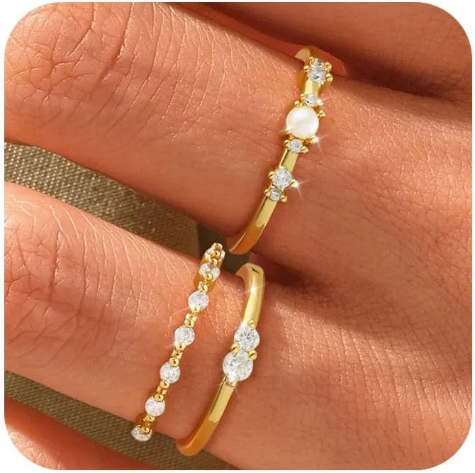Stackable Rings for Women that Don't Tarnish Trendy Dainty Stacking Cubic Zirconia Thumb Rings Set Statement Promise Wedding Bands for Women Jewelry Rings Size 6-10