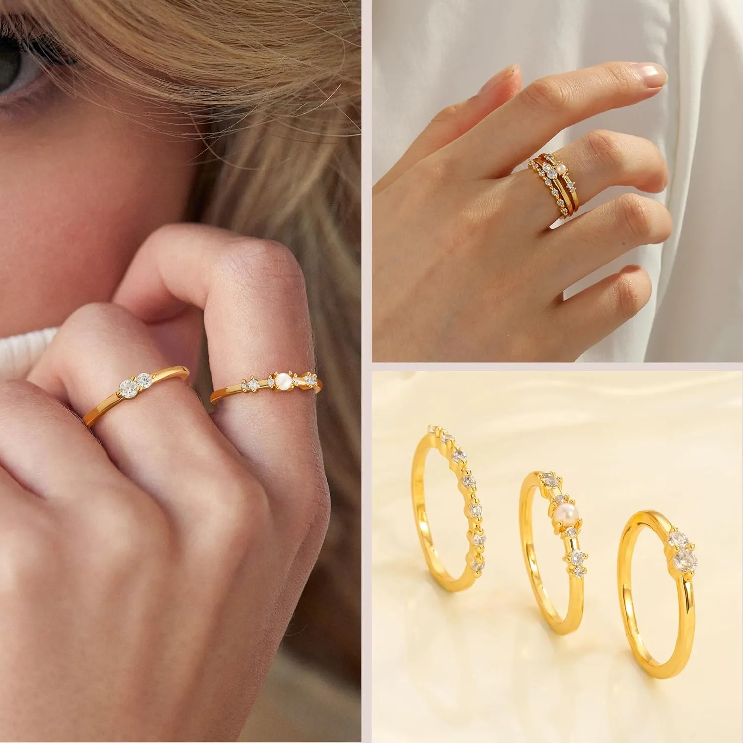 Stackable Rings for Women that Don't Tarnish Trendy Dainty Stacking Cubic Zirconia Thumb Rings Set Statement Promise Wedding Bands for Women Jewelry Rings Size 6-10