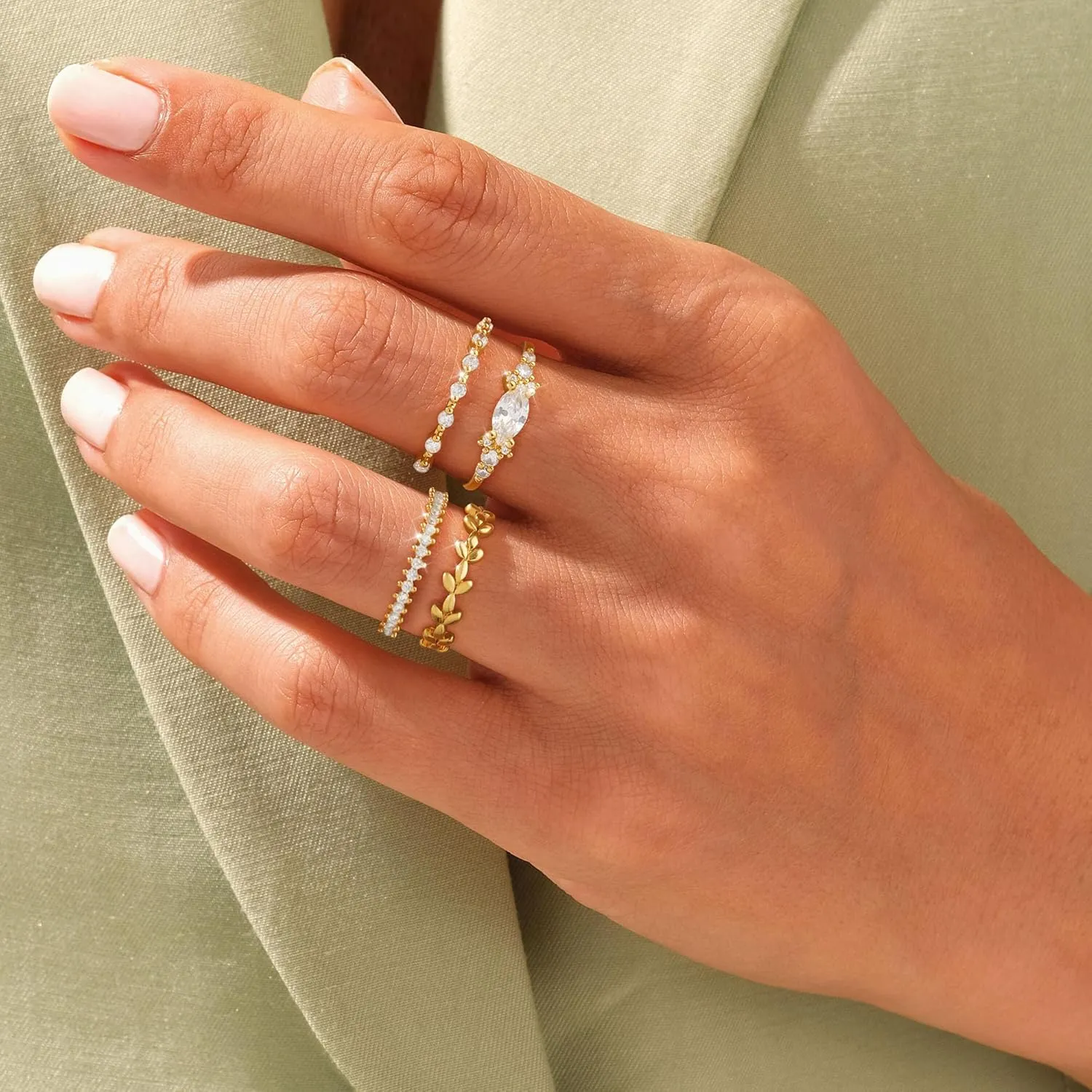 Stackable Rings for Women that Don't Tarnish Trendy Dainty Stacking Cubic Zirconia Thumb Rings Set Statement Promise Wedding Bands for Women Jewelry Rings Size 6-10