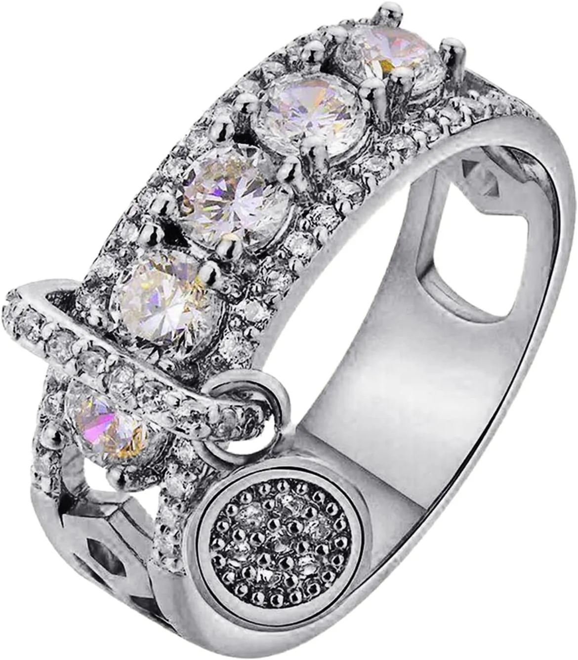 Stackable Rings for Women,Engagement Wedding Bands Vintage Gold Plated Cubic Zirconia Statement Rings with Round Pendant