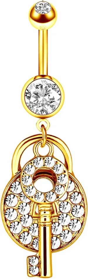 Stainless Steel Navel Rings for Women, CZ Women Navel Rings Key Gold Belly Rings