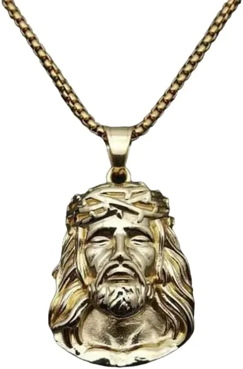 Stainless Steel Punk Style Religious Pendant Gold Plated And Diamond Catholic Jesus Christ Pendant VHM5967