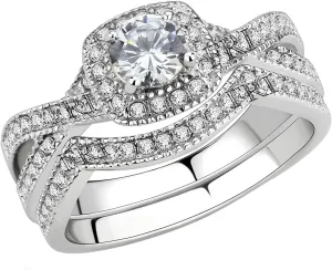 Stainless Steel Rings for Women Infinity Wedding Set Round CZ Cubic Zirconia Halo Engagement Bridal Jewelry Set