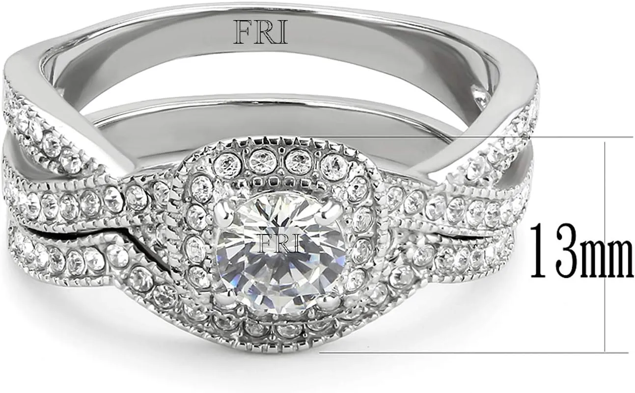 Stainless Steel Rings for Women Infinity Wedding Set Round CZ Cubic Zirconia Halo Engagement Bridal Jewelry Set