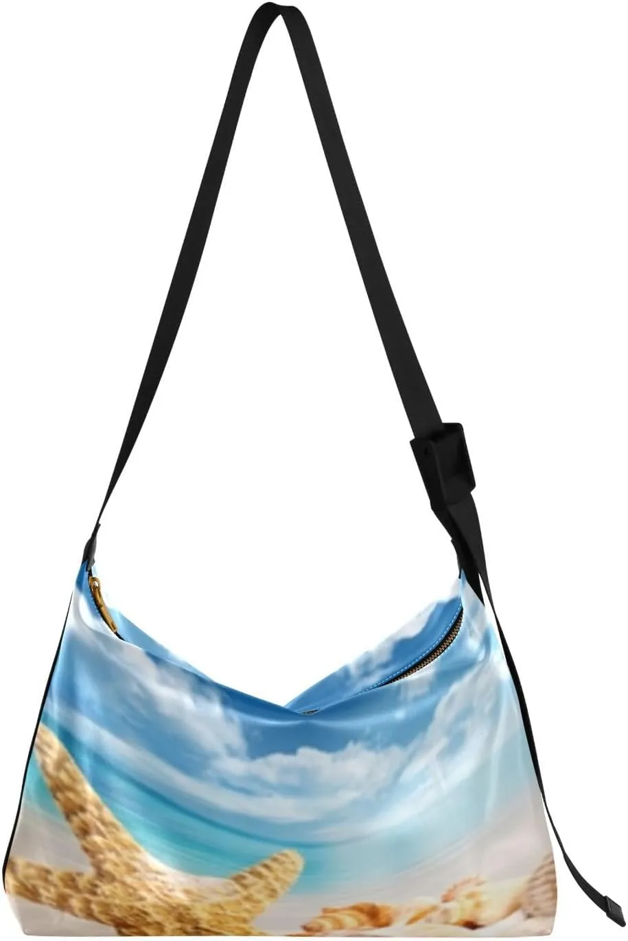 Starfish Conch Beach Hobo Crossbody Bags for Women Leather Large Shoulder Bag Cross Body Summer Blue Sky Trendy Womens Tote Bags Handbag for Travel Shopping