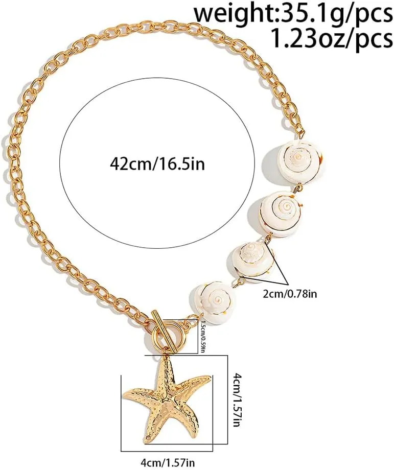 Starfish Seashell Necklaces for Women Sea Shell Necklaces Starfish Pendant Necklace Boho Sea Shell Conch Choker Necklace Beach Holiday Jewelry
