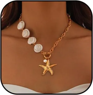 Starfish Seashell Necklaces for Women Sea Shell Necklaces Starfish Pendant Necklace Boho Sea Shell Conch Choker Necklace Beach Holiday Jewelry