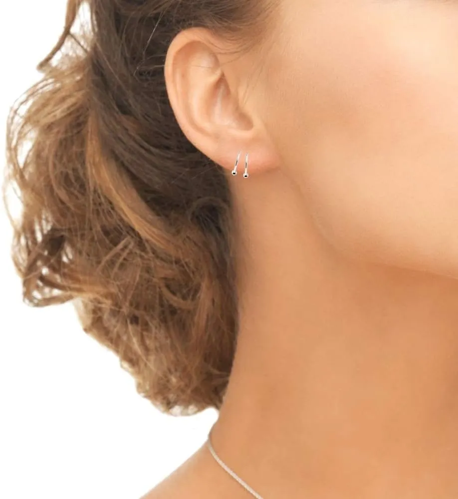 Sterling Silver Ball Bead Small Endless 10mm Thin Round Unisex Hoop Earrings for Men Women Set of 2 Pairs