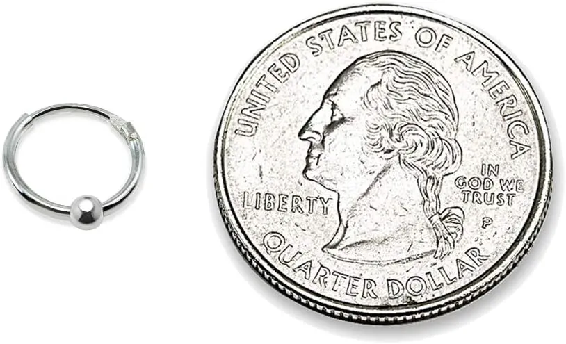 Sterling Silver Ball Bead Small Endless 10mm Thin Round Unisex Hoop Earrings for Men Women Set of 2 Pairs