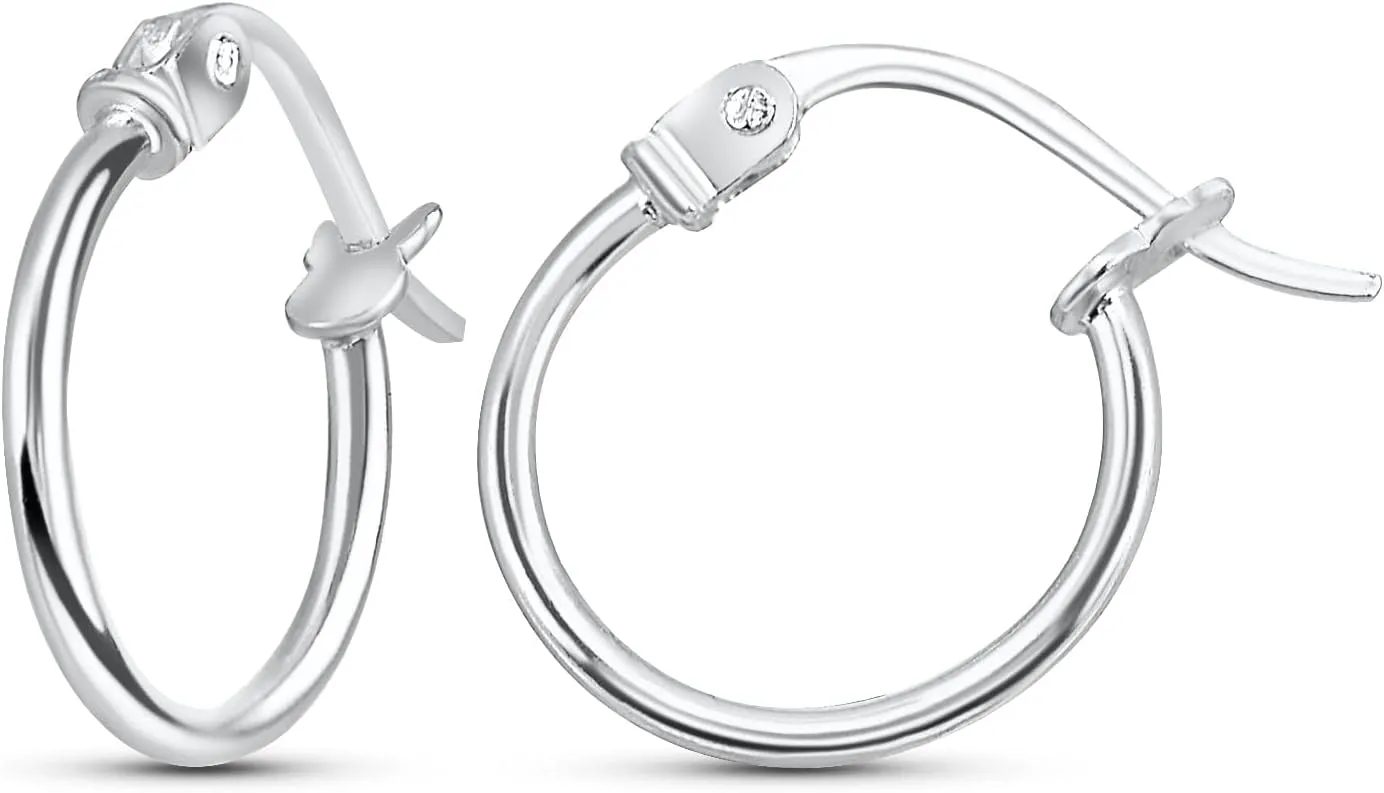 Sterling Silver Hoop Earrings for Women - Gold Hoop Earrings - Hoop Earrings Set - Thin Light Polished Round Post Click-top Hoops Earring for Women Men, 12-20mm Diameter, 1-3 Pairs Jewelry Sets