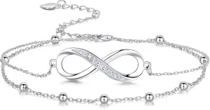 Sterling Silver Infinity Anklet for Women - 7 inches - Silver