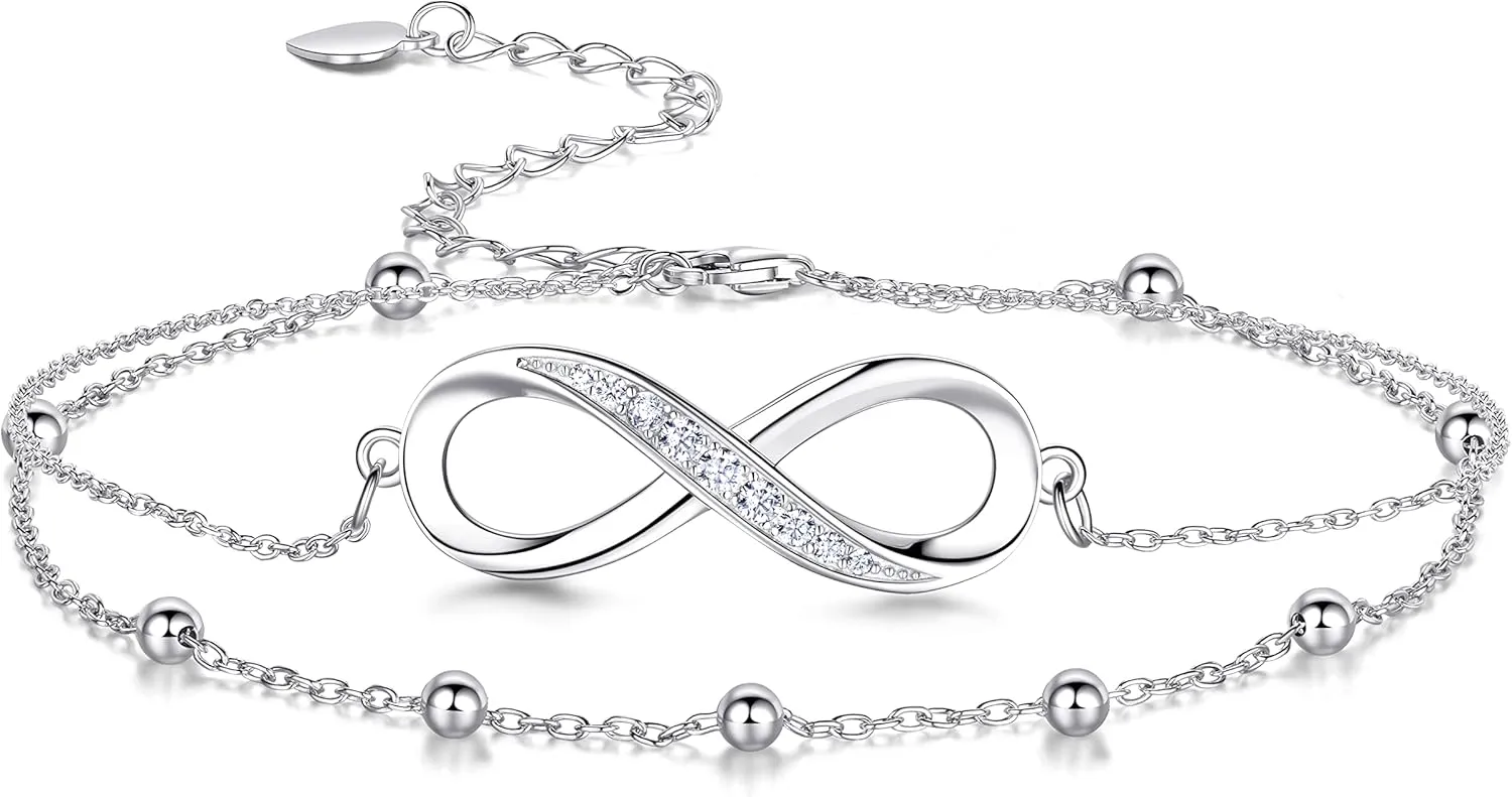 Sterling Silver Infinity Anklet for Women - 7 inches - Silver