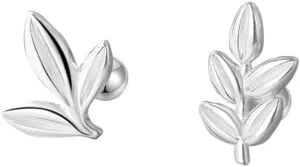 Sterling Silver Leaf Design Stud Earrings, Asymmetrical Nature-Inspired, S999 Fine Silverasymmetrical Earringsstud Earrings for Women