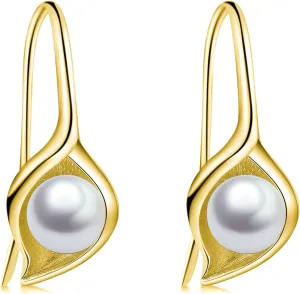 Sterling Silver Pearl Earrings Dangle Drop Earrings Pearl Fine Jewelry Mothers Day Gifts for Women