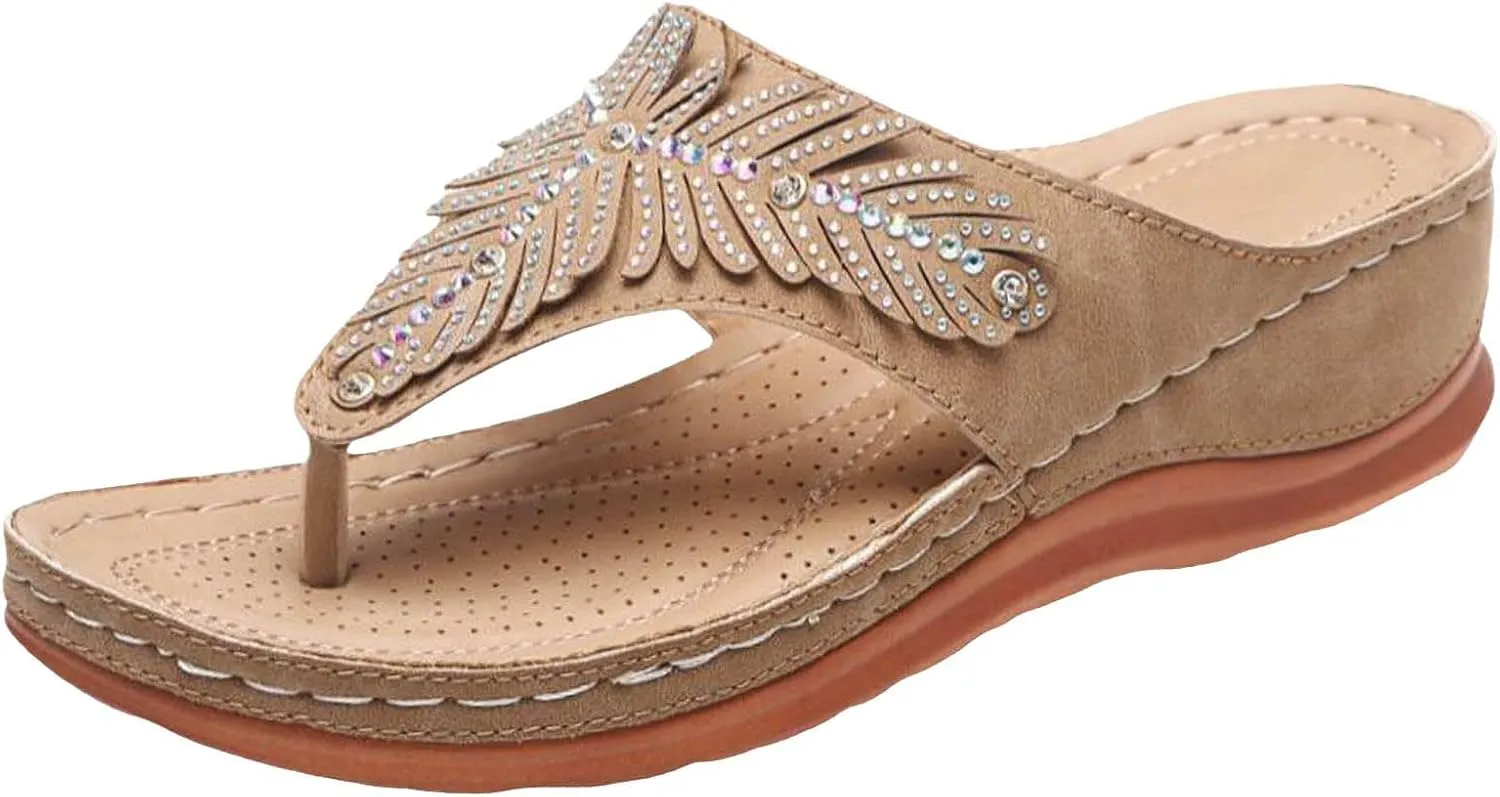 Summer Ladies Flip Flops Wedge Heel Slippers Sandals Casual Flip Flops Women's Shoes Beaded Heels Sandals