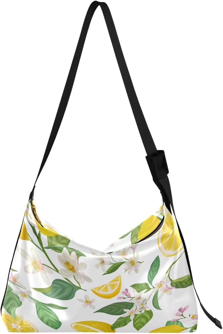 Summer Lemon Leaves Hobo Crossbody Bags for Women Leather Large Shoulder Bag Cross Body Tropical Fruits Flower Trendy Womens Tote Bags Handbag for Travel Shopping