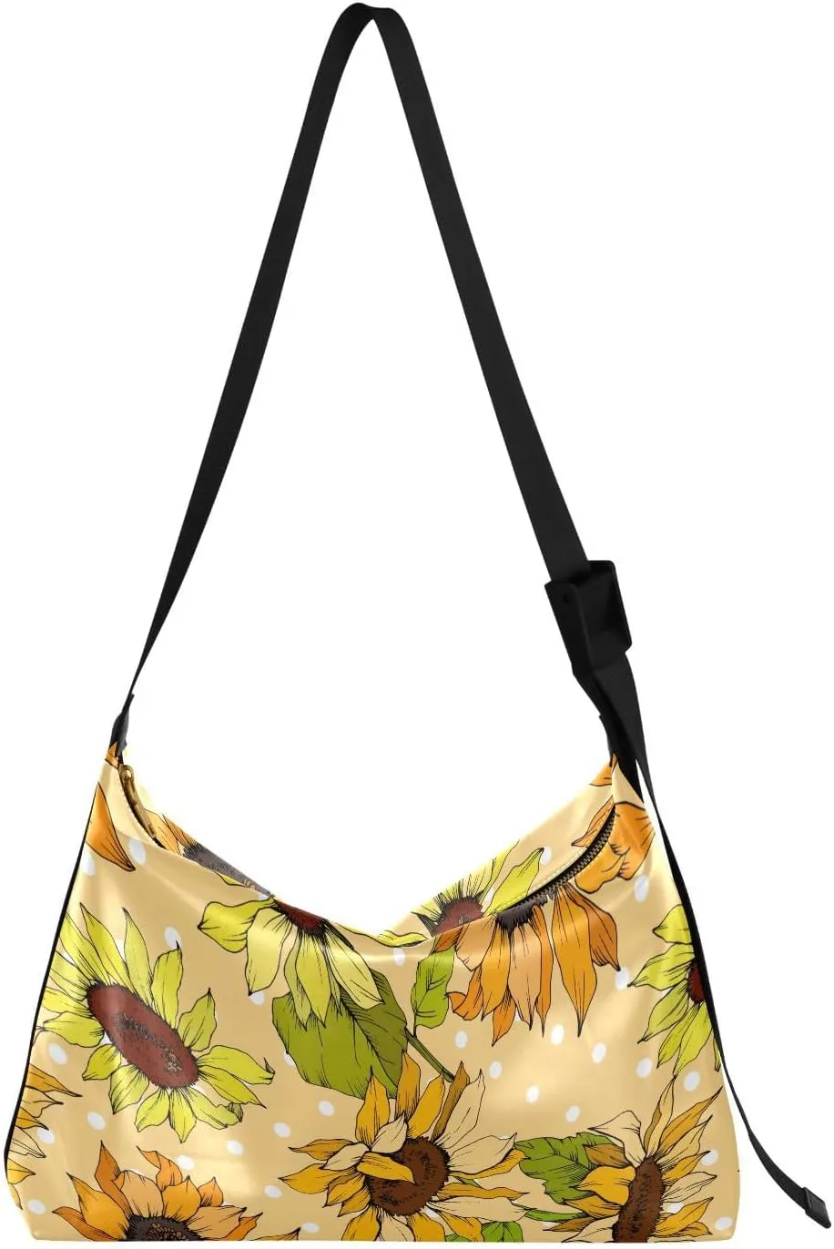 Sunflower Floral Hobo Crossbody Bags for Women Leather Large Shoulder Bag Cross Body Botanic Flower Trendy Womens Tote Bags Handbag for Travel Shopping