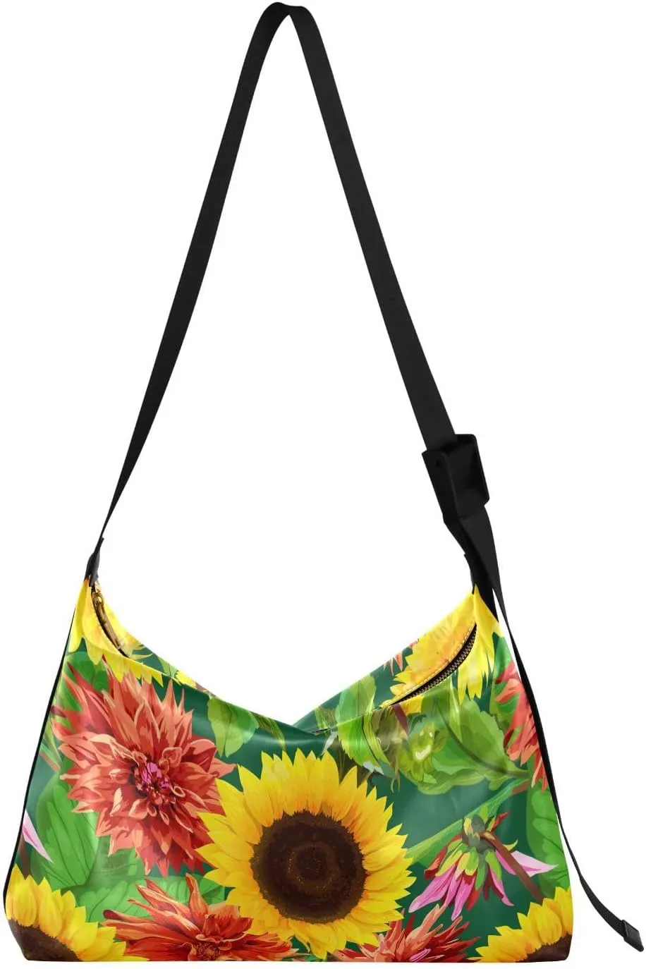 Sunflowers with Dahlias Hobo Crossbody Bags for Women Leather Large Shoulder Bag Cross Body Spring Wildflowers Trendy Womens Tote Bags Handbag for Travel Shopping