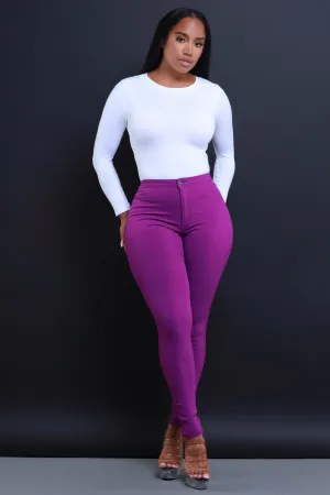 Super Swank High Waist Stretchy Jeans - Purple