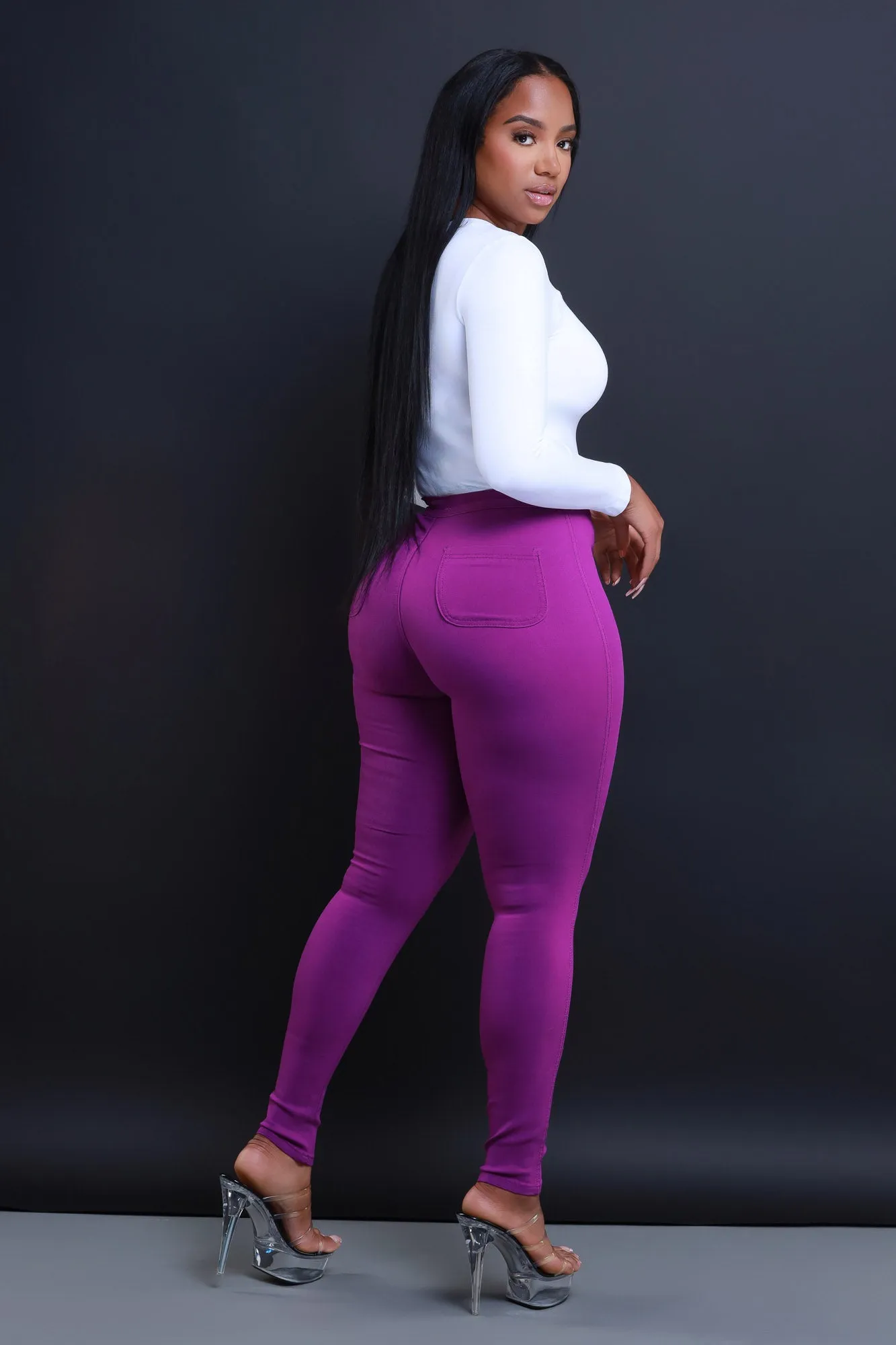 Super Swank High Waist Stretchy Jeans - Purple