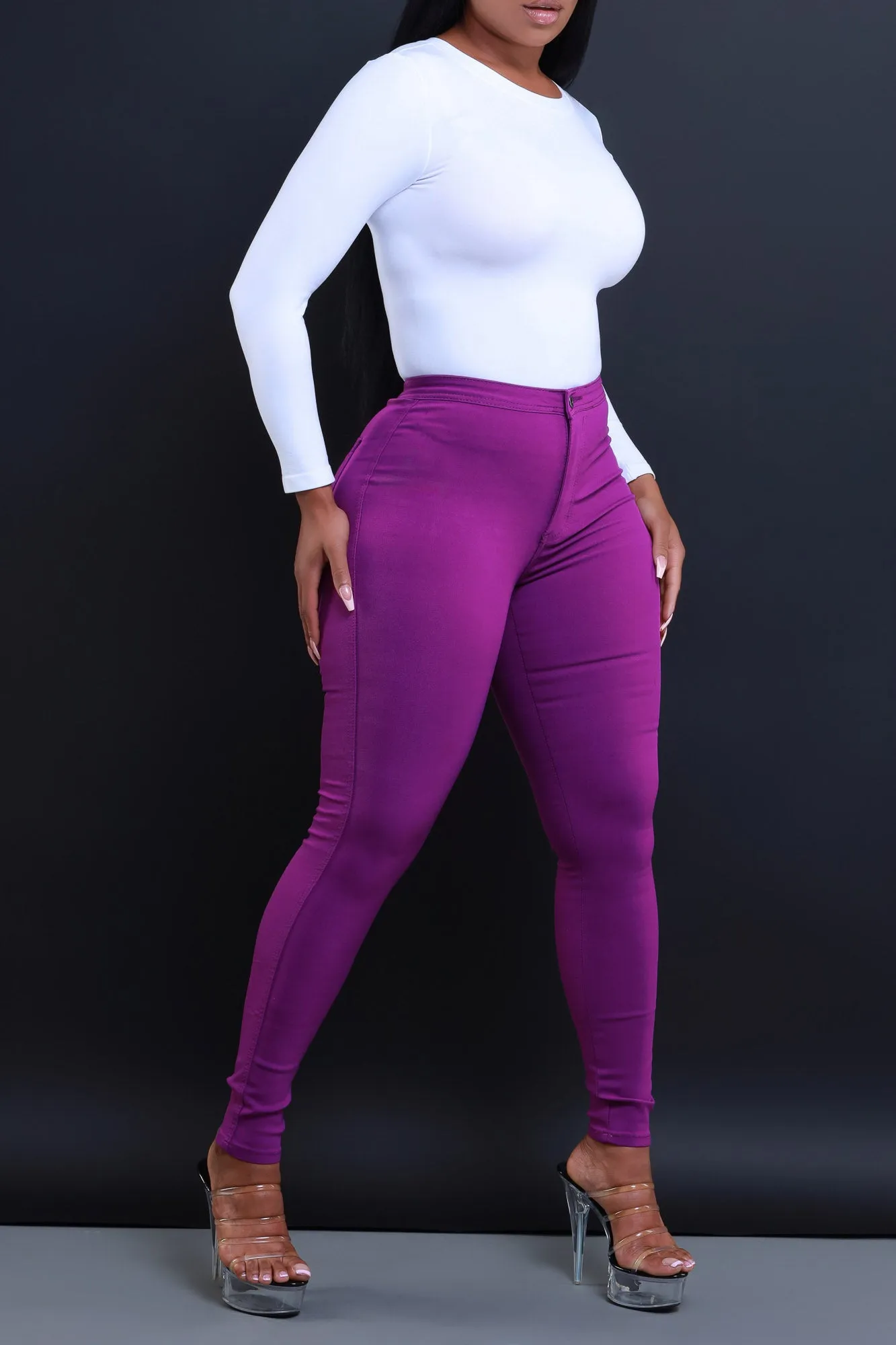 Super Swank High Waist Stretchy Jeans - Purple