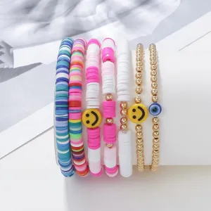 Surfer Heishi Clay Bead Bracelets for Women Bohemian Stackable color Beaded Stretch Bracelets Elastic Layering Friendship Bracelets Set Boho Jewelry