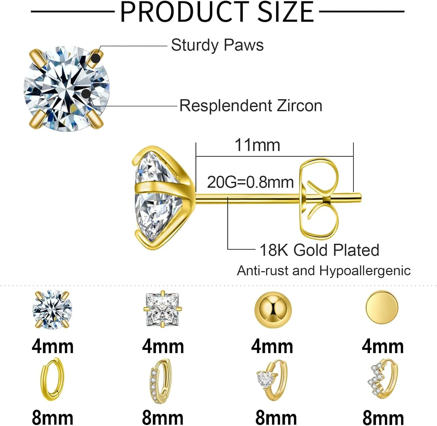 Surgical Steel Earrings Sets for Multiple Piercing Lightweight Small Huggie Hoop Earrings CZ Stud Earrings for Women Trendy Cartilage Hypoallergenic