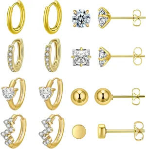 Surgical Steel Earrings Sets for Multiple Piercing Lightweight Small Huggie Hoop Earrings CZ Stud Earrings for Women Trendy Cartilage Hypoallergenic