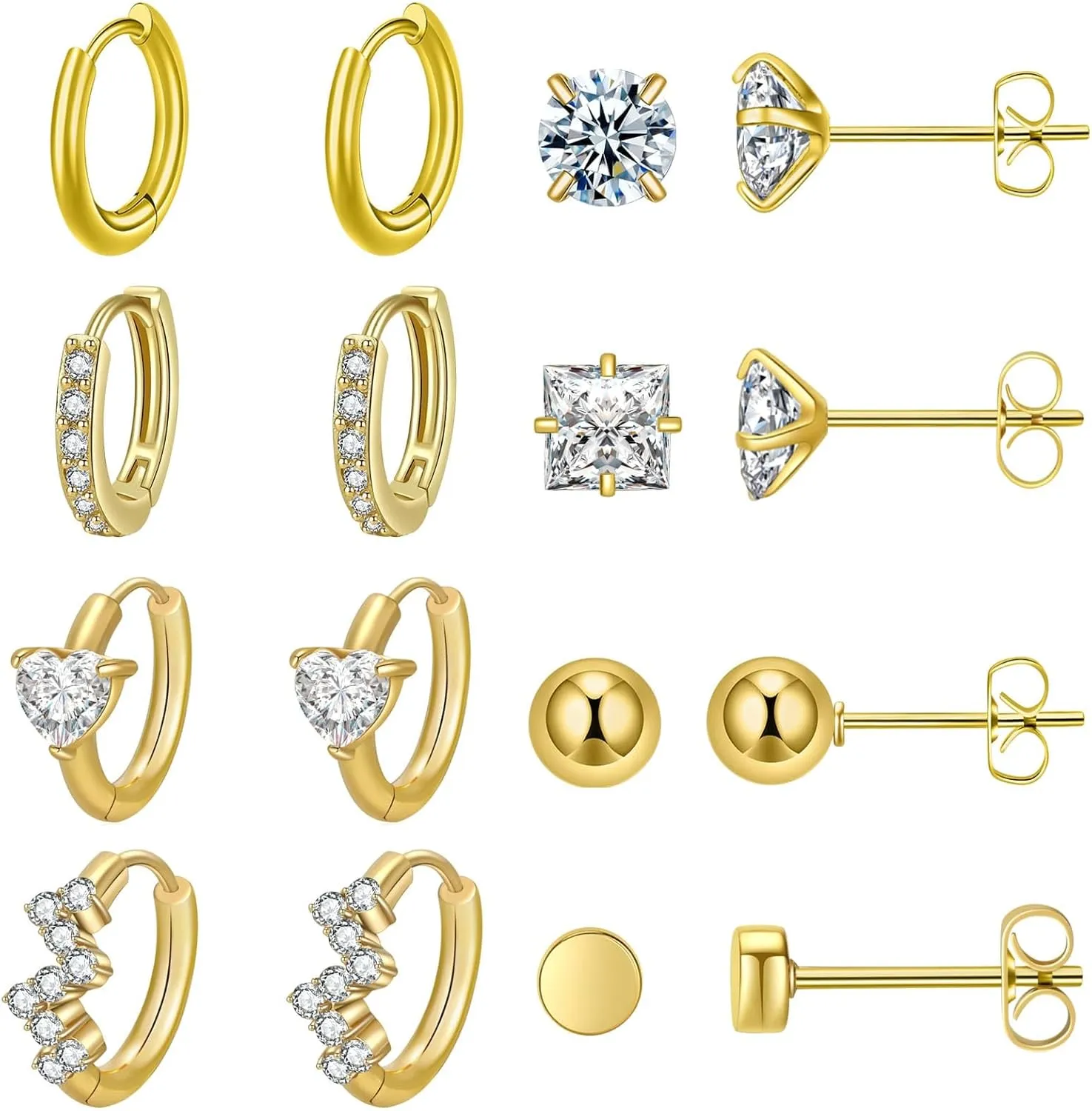 Surgical Steel Earrings Sets for Multiple Piercing Lightweight Small Huggie Hoop Earrings CZ Stud Earrings for Women Trendy Cartilage Hypoallergenic