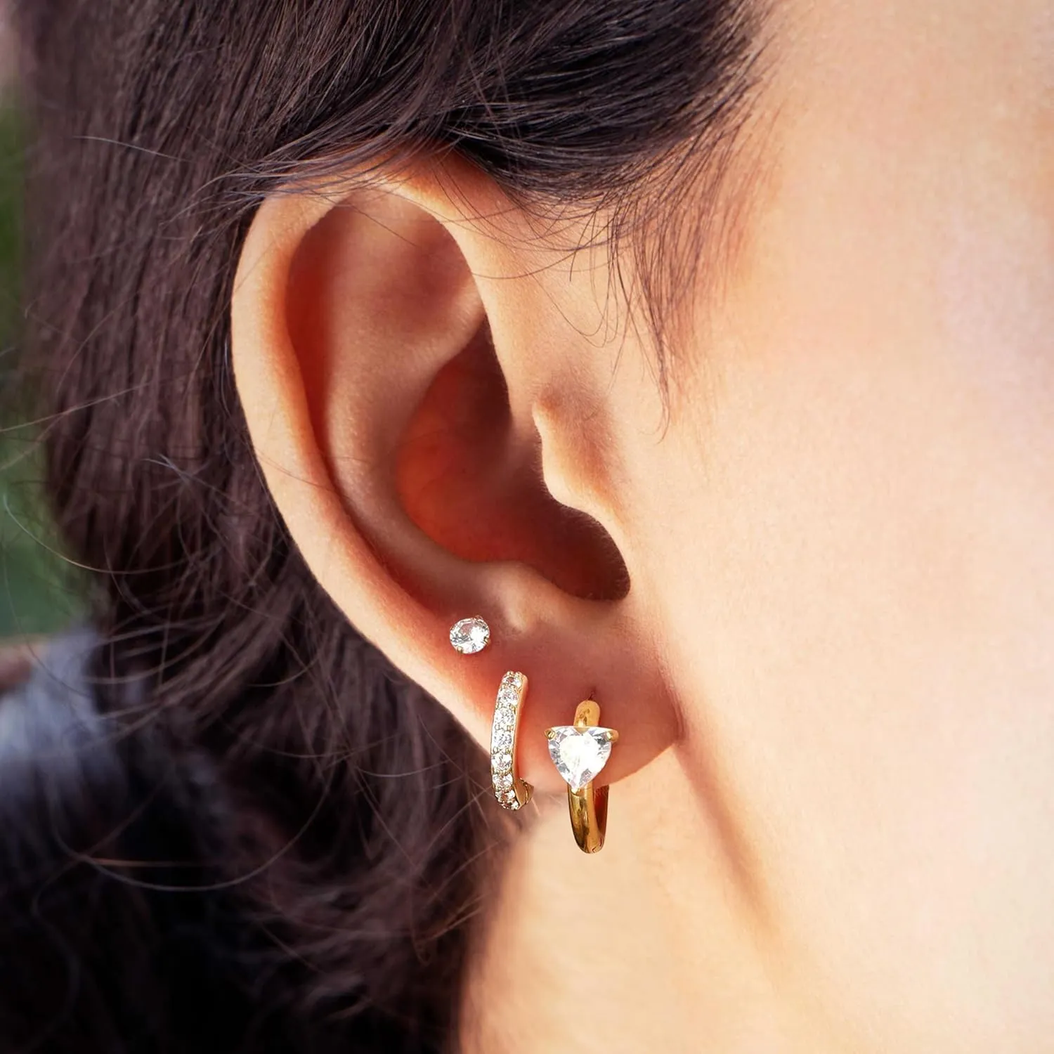 Surgical Steel Earrings Sets for Multiple Piercing Lightweight Small Huggie Hoop Earrings CZ Stud Earrings for Women Trendy Cartilage Hypoallergenic