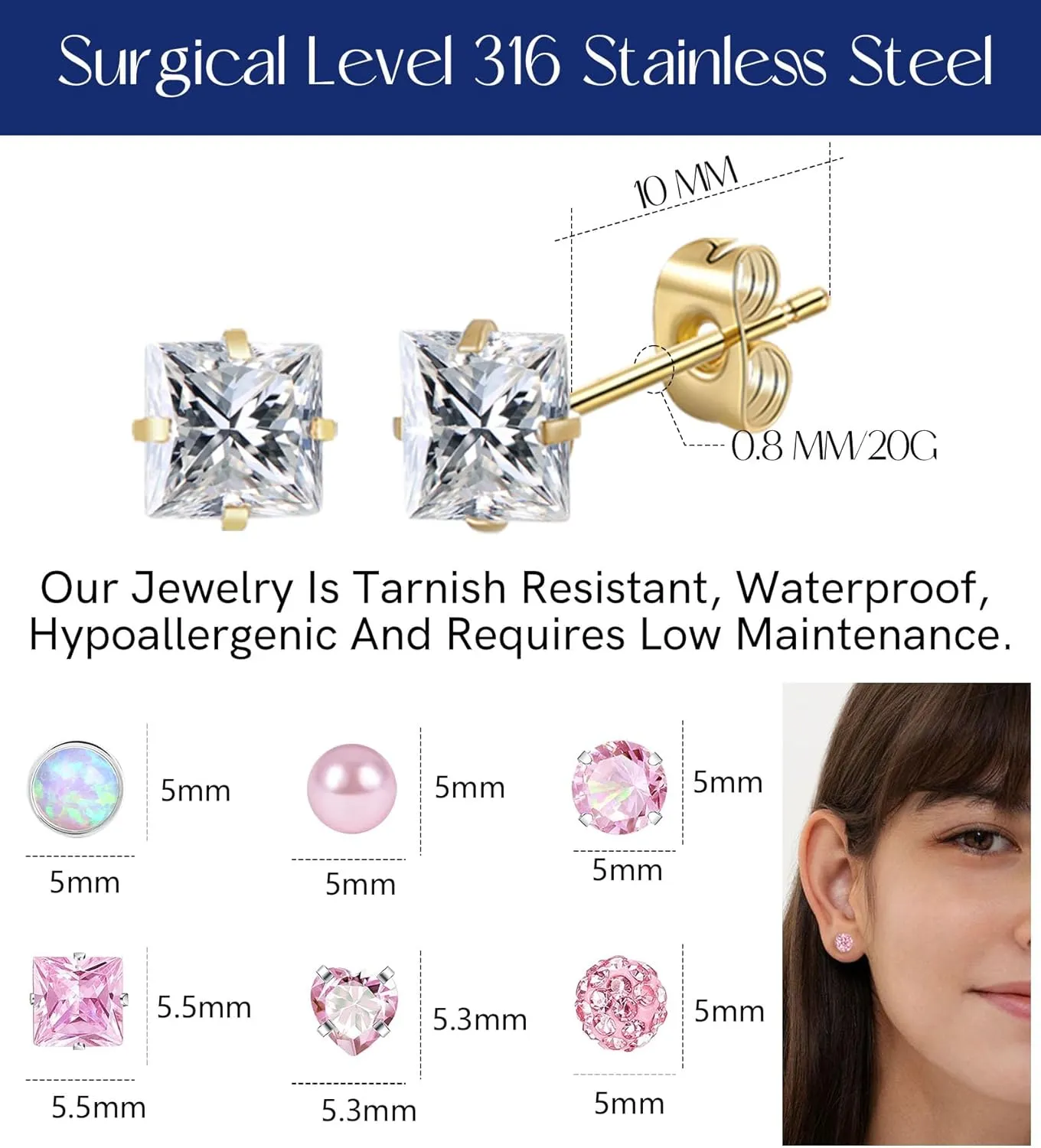 Surgical Steel Flat Back Earrings for Women Trendy,20G Flat Back Stud Earrings and Small Gold Hoop Huggies Earrings Sets for Multiple Piercing Hypoallergenic Gold Cartilage Earrings Stack Jewelry