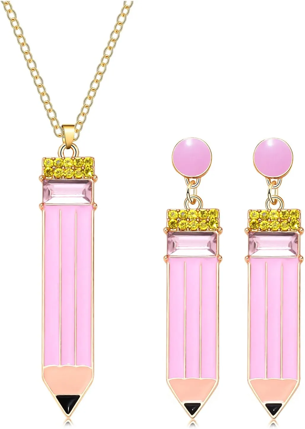 Teacher Earrings Necklaces Funny Pencil Earrings Necklaces for Teachers Appreciation Gifts Educators Students Back To School Graduation Jewelry Set