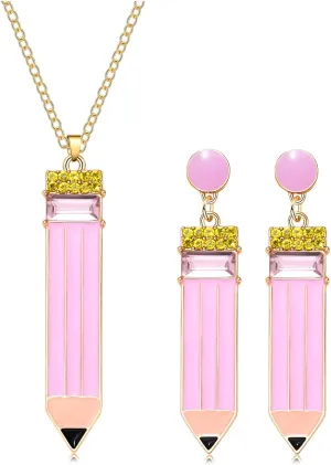 Teacher Earrings Necklaces Funny Pencil Earrings Necklaces for Teachers Appreciation Gifts Educators Students Back To School Graduation Jewelry Set