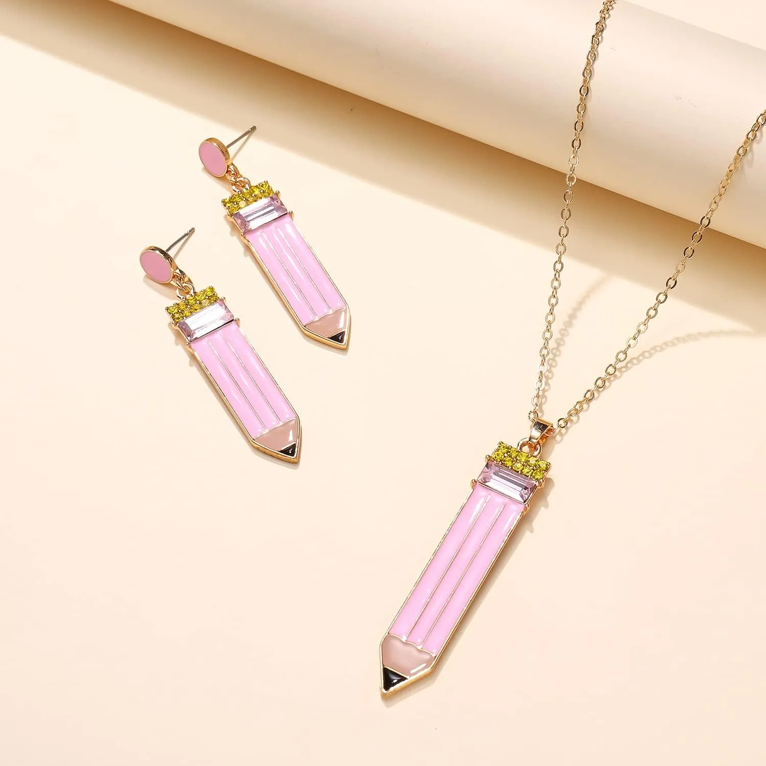 Teacher Earrings Necklaces Funny Pencil Earrings Necklaces for Teachers Appreciation Gifts Educators Students Back To School Graduation Jewelry Set
